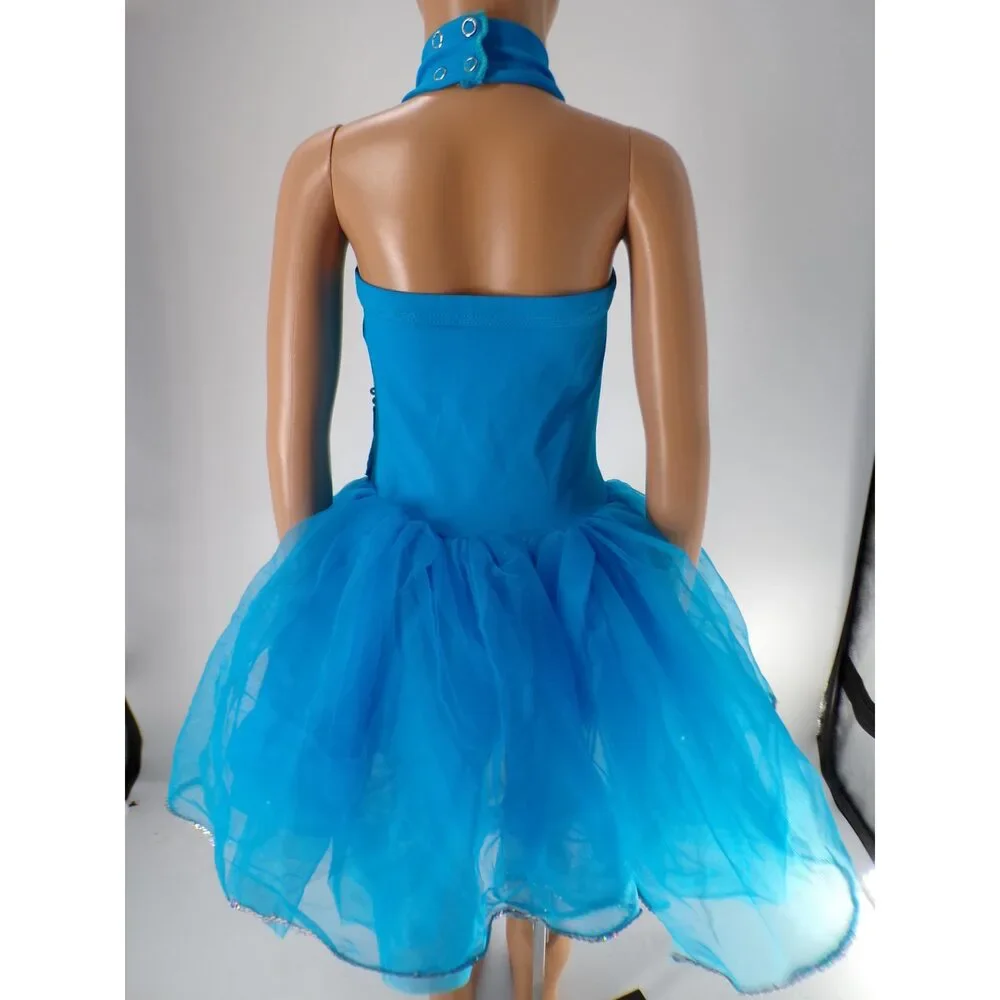Pre-Owned Dance Costume Weissman 4427 Medium Child Turquoise Tutu Jazz Sequin